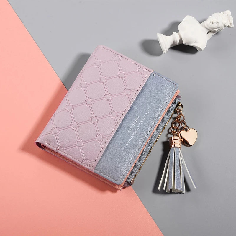 QUILTED COLORBLOCK WALLET – ZIP AROUND WITH TASSEL CHARM