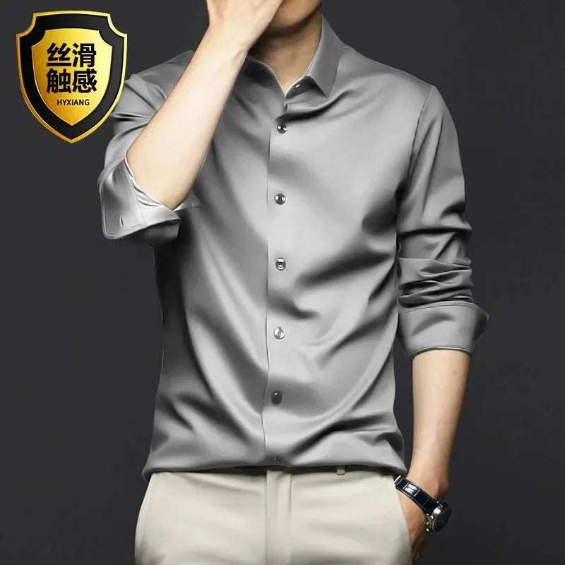 LUXURY SATIN LONG-SLEEVE MEN'S SHIRT – SILKY BUTTON-DOWN FOR CASUAL & FORMAL STYLE