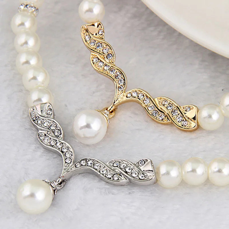 Pearl Jewelry Set - Gold Necklace & Earrings for Women