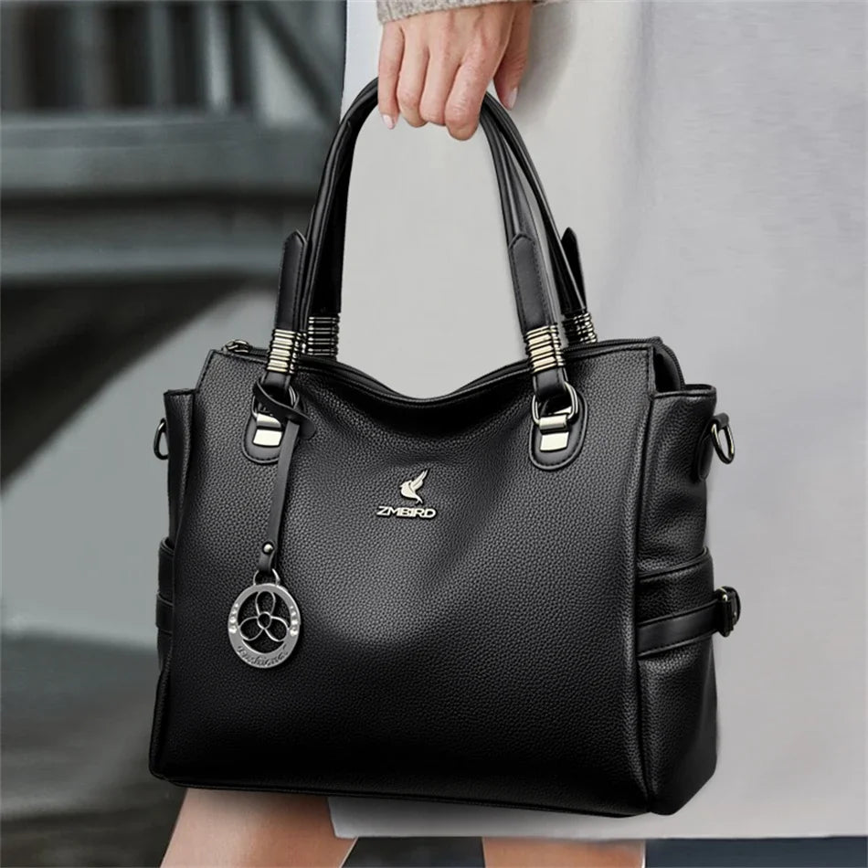 LARGE CAPACITY STRUCTURED LEATHER HANDBAG