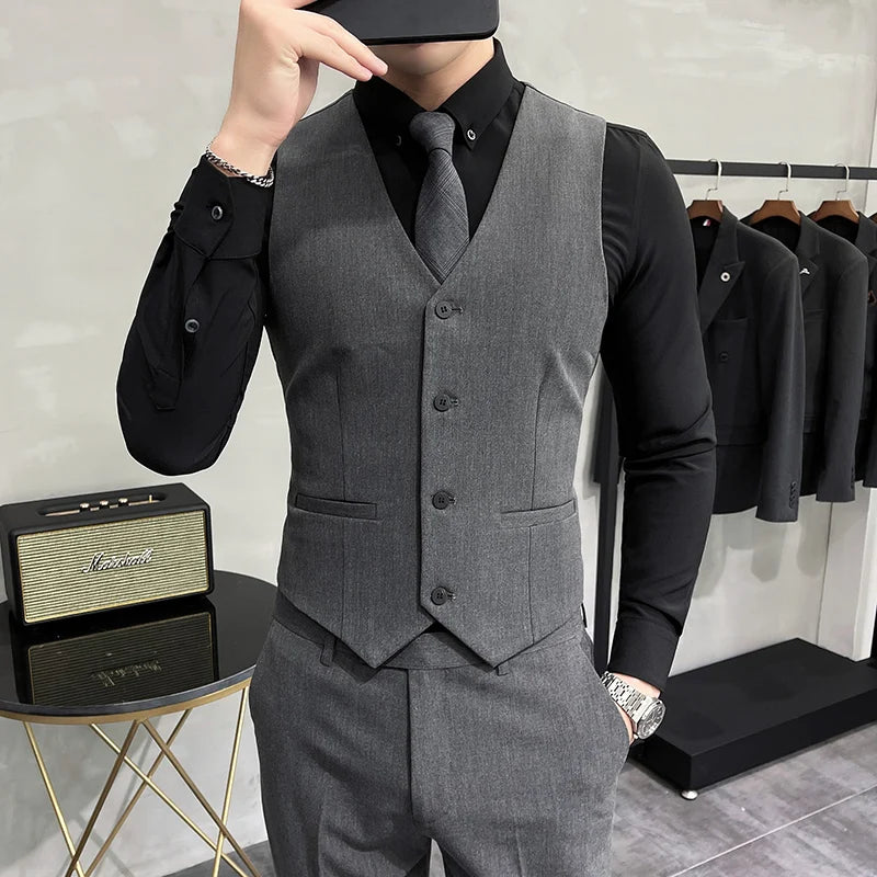 Men's Premium Business Vest - Solid Color Waistcoat for Weddings