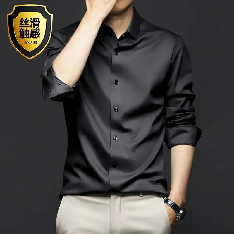 LUXURY SATIN LONG-SLEEVE MEN'S SHIRT – SILKY BUTTON-DOWN FOR CASUAL & FORMAL STYLE