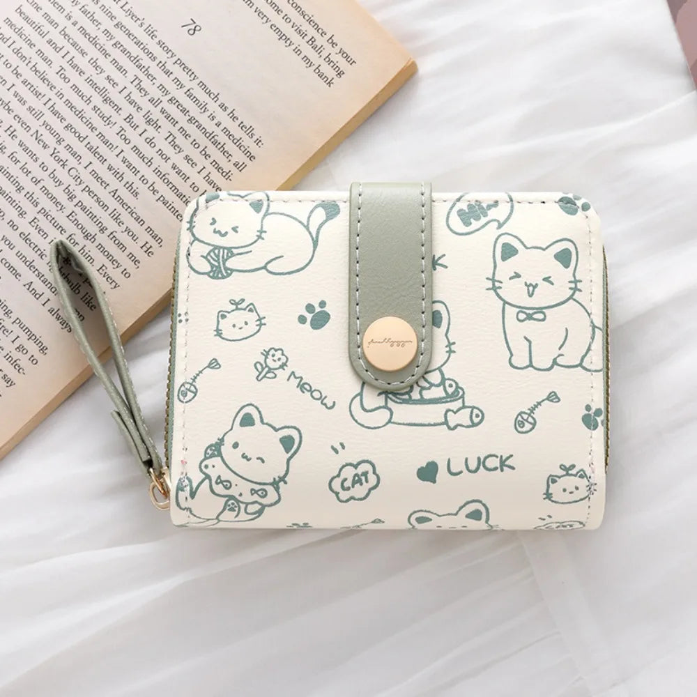 CAT-PRINT COMPACT WALLET – CARD HOLDER & COIN ZIPPER