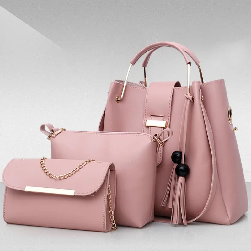 ELEGANT 3-PIECE HANDBAG SET – TOP-HANDLE, POUCH & CLUTCH