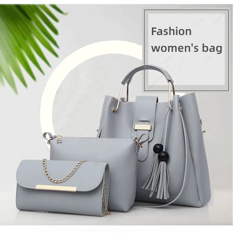 ELEGANT 3-PIECE HANDBAG SET – TOP-HANDLE, POUCH & CLUTCH