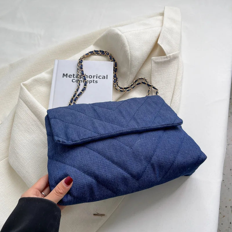 Women's Denim Blue Shoulder Bag - Large Capacity Tote Messenger Bag