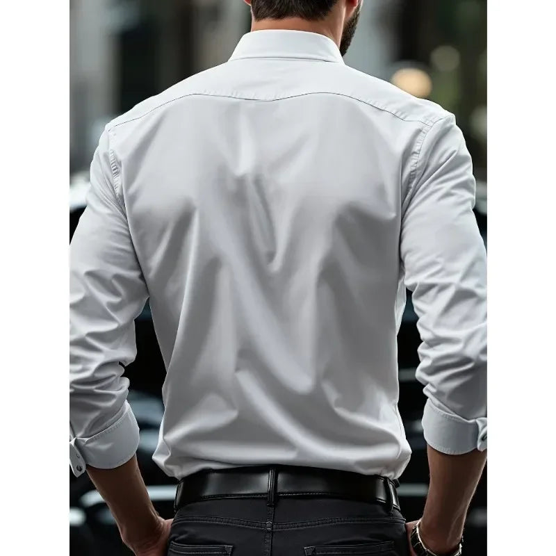 MEN'S SOLID COLOR BUSINESS SHIRT – LONG SLEEVE ELASTIC FIT