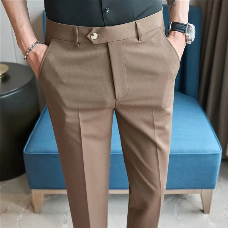 Men's Premium Striped Formal Dress Pants - Slim Fit