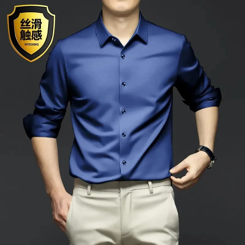 LUXURY SATIN LONG-SLEEVE MEN'S SHIRT – SILKY BUTTON-DOWN FOR CASUAL & FORMAL STYLE