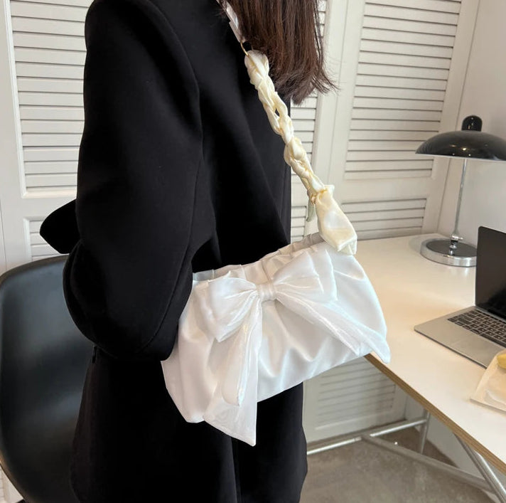 Women's Bow Pleated Shoulder Bag - Cute Underarm Tote Handbag
