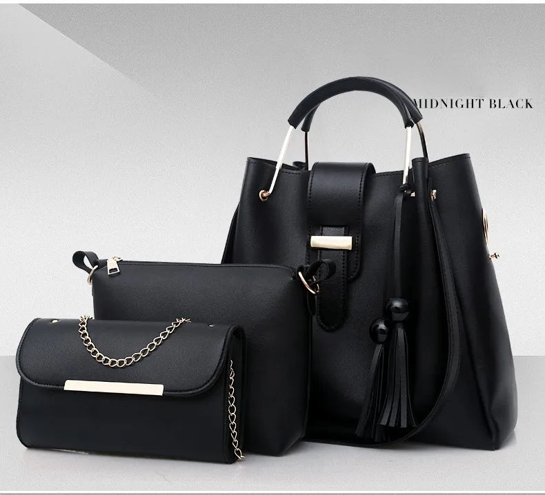 ELEGANT 3-PIECE HANDBAG SET – TOP-HANDLE, POUCH & CLUTCH