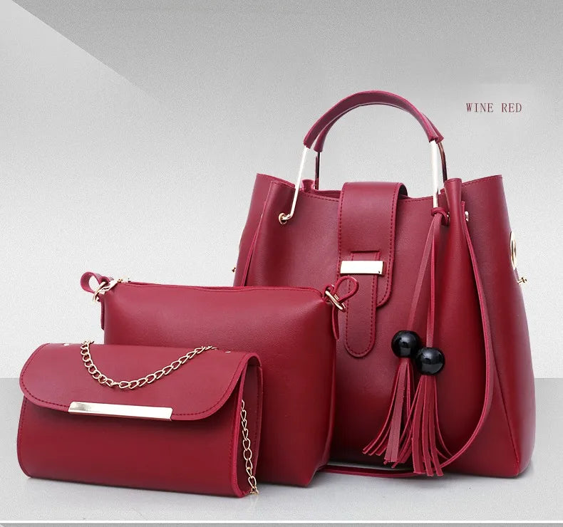 ELEGANT 3-PIECE HANDBAG SET – TOP-HANDLE, POUCH & CLUTCH