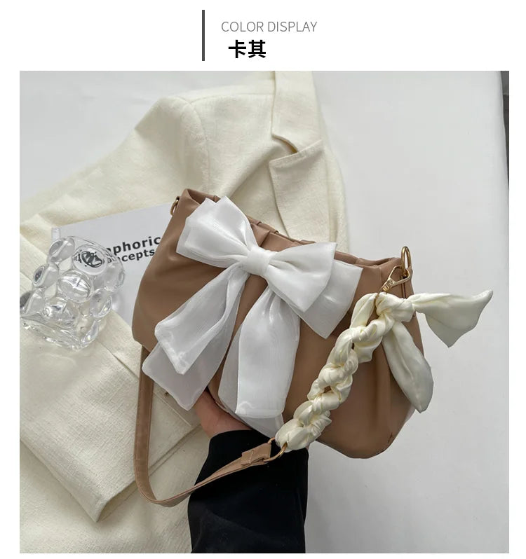 Women's Bow Pleated Shoulder Bag - Cute Underarm Tote Handbag