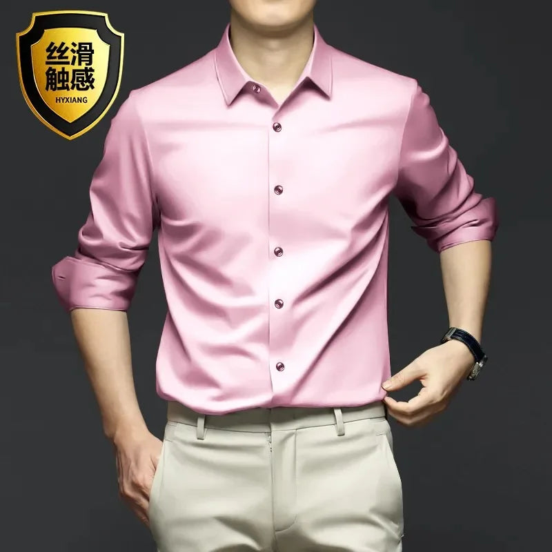 LUXURY SATIN LONG-SLEEVE MEN'S SHIRT – SILKY BUTTON-DOWN FOR CASUAL & FORMAL STYLE
