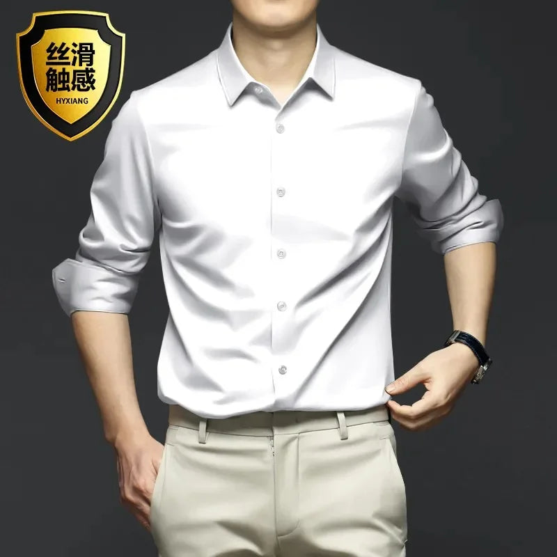 LUXURY SATIN LONG-SLEEVE MEN'S SHIRT – SILKY BUTTON-DOWN FOR CASUAL & FORMAL STYLE