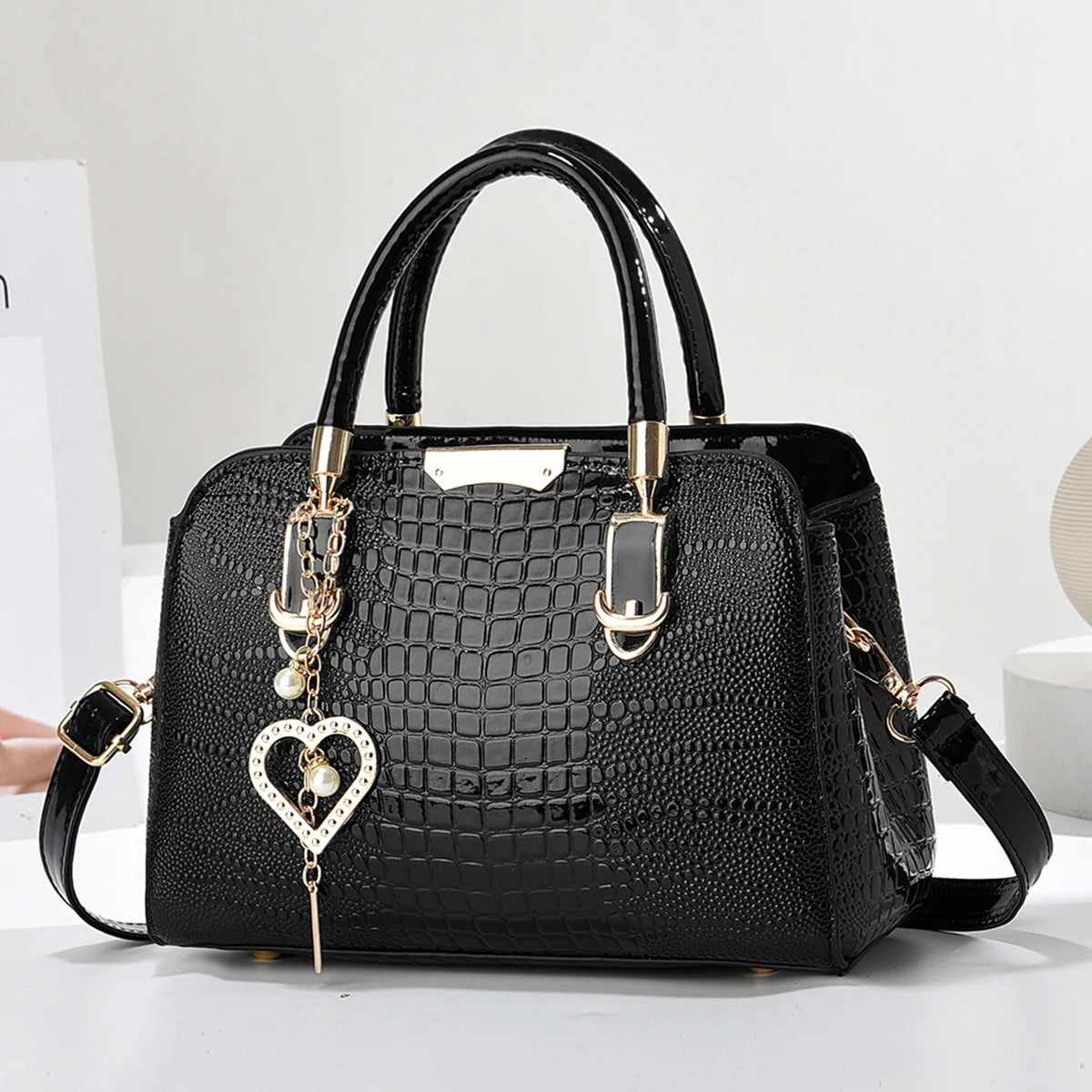 CROCODILE-TEXTURE STRUCTURED TOP-HANDLE HANDBAG