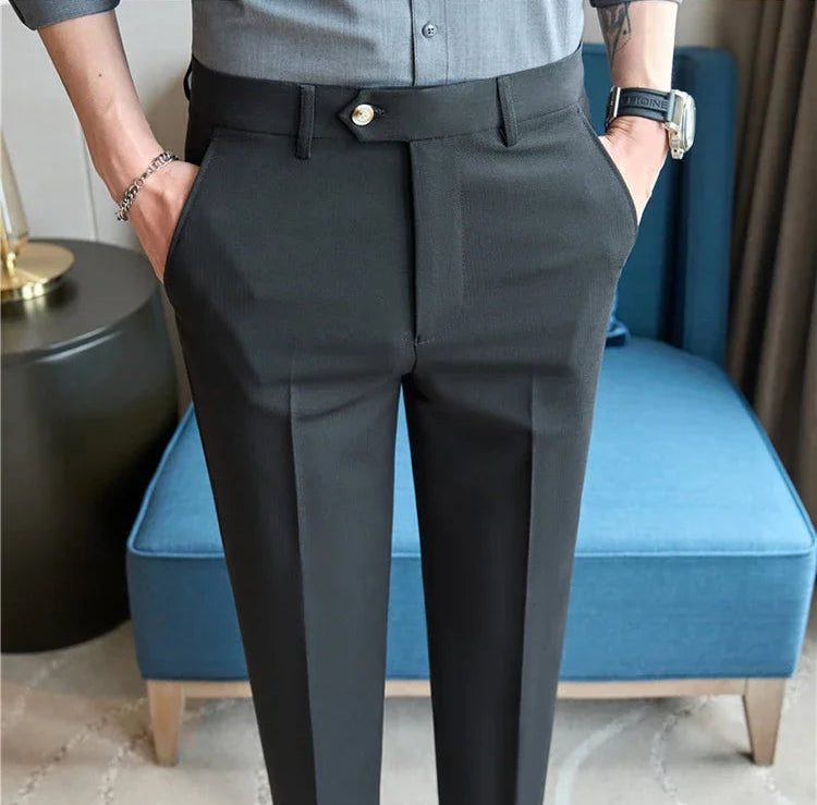 Men's Premium Striped Formal Dress Pants - Slim Fit