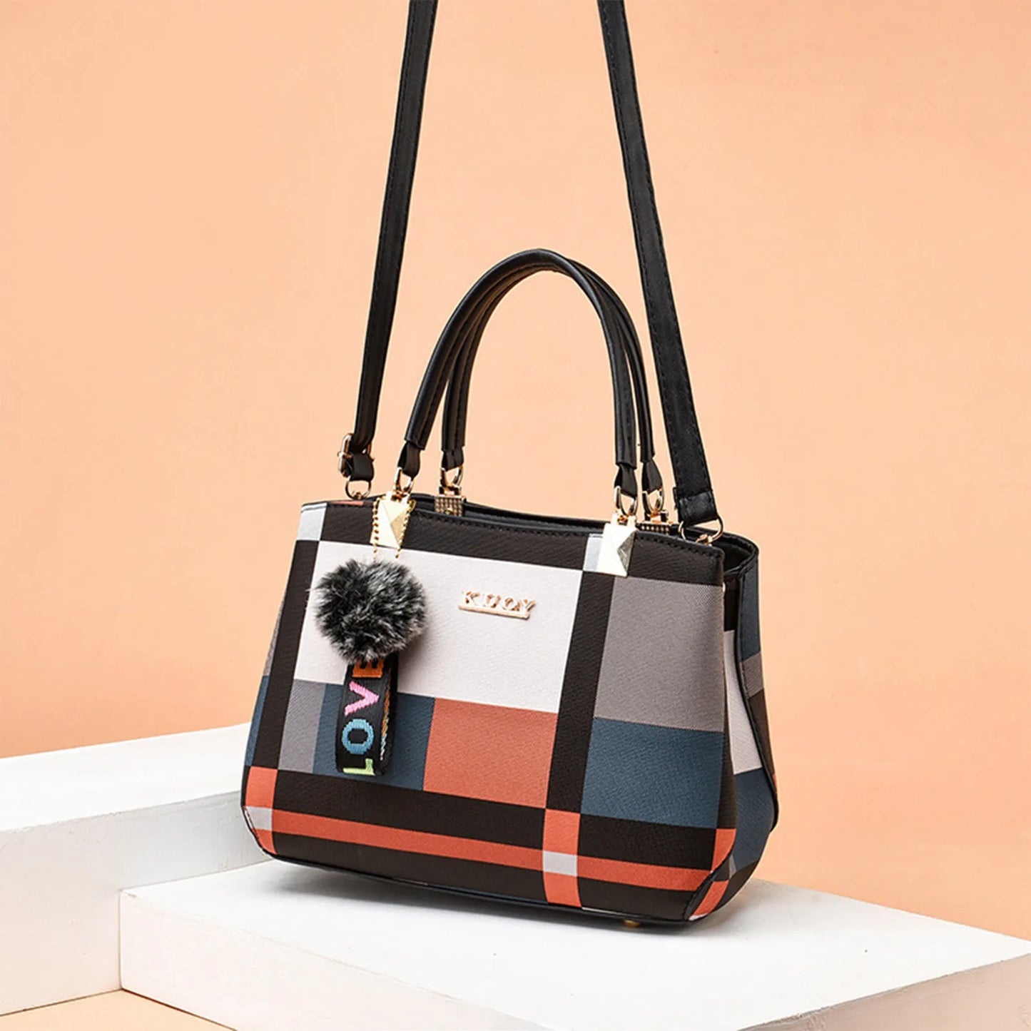 GEOMETRIC PRINT TOP-HANDLE HANDBAG – SHOULDER & CROSSBODY