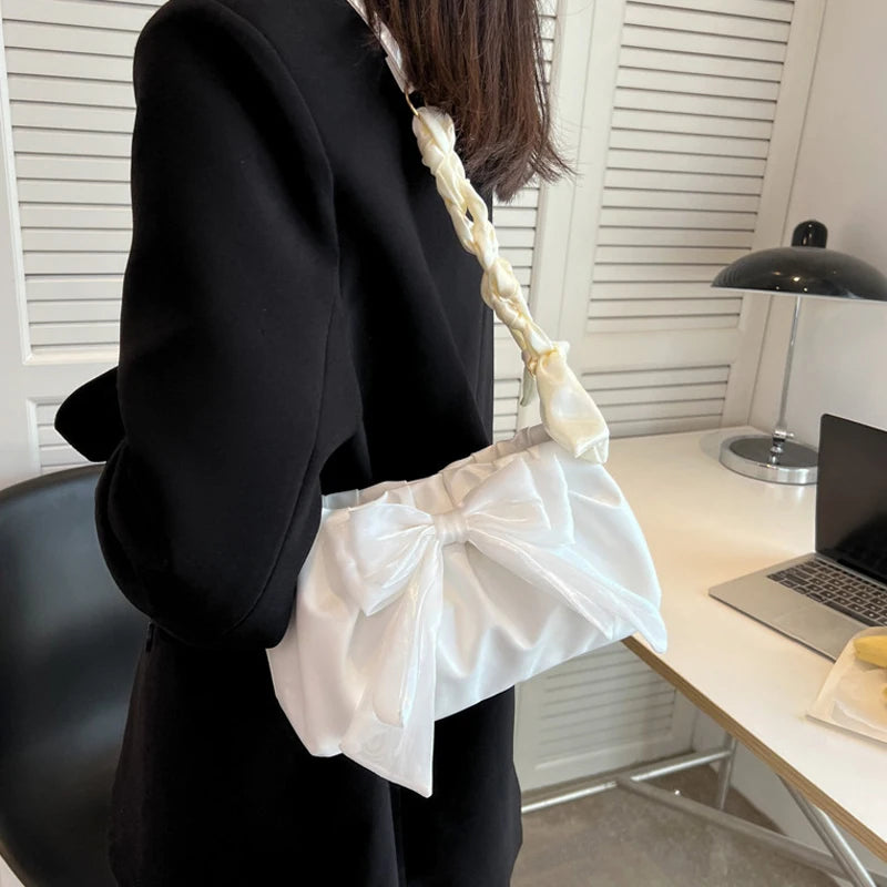 Women's Bow Pleated Shoulder Bag - Cute Underarm Tote Handbag