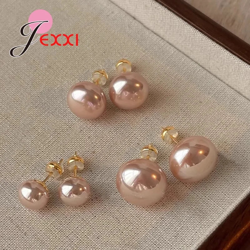 Elegant Pink Pearl Earrings - 925 Sterling Silver Studs for Women