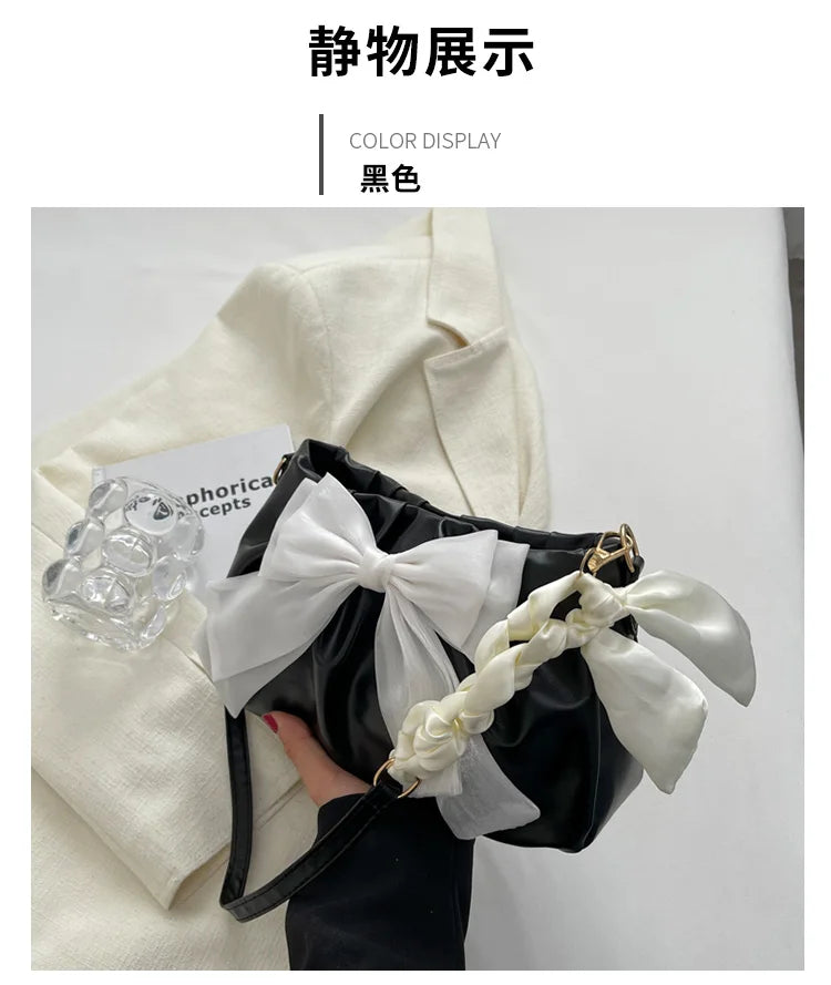 Women's Bow Pleated Shoulder Bag - Cute Underarm Tote Handbag