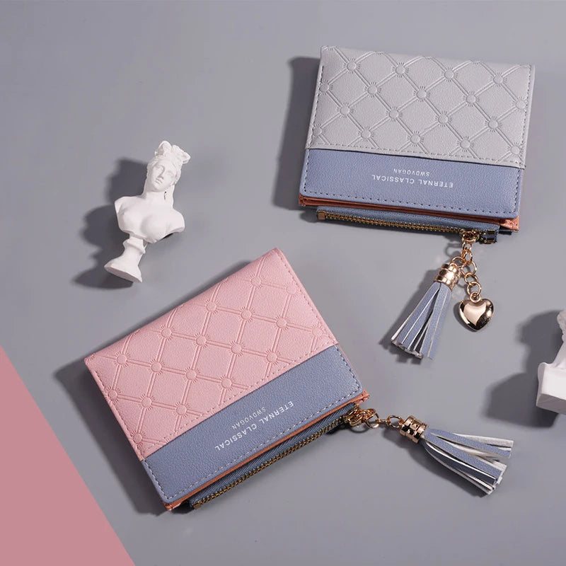QUILTED COLORBLOCK WALLET – ZIP AROUND WITH TASSEL CHARM