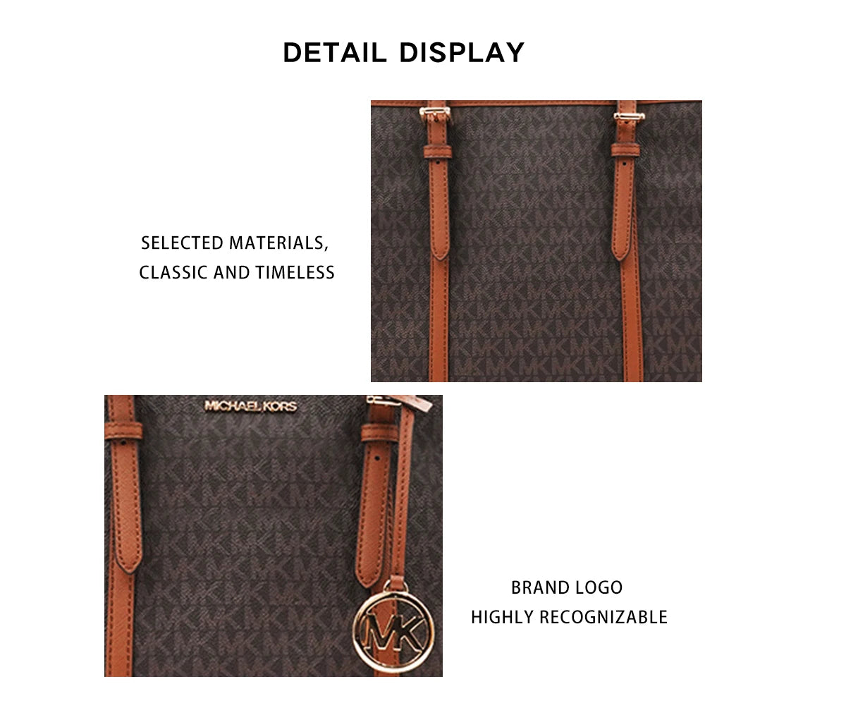 Michael Kors Signature Brown Tote Bag – Classic Monogram Design with Gold Hardware
