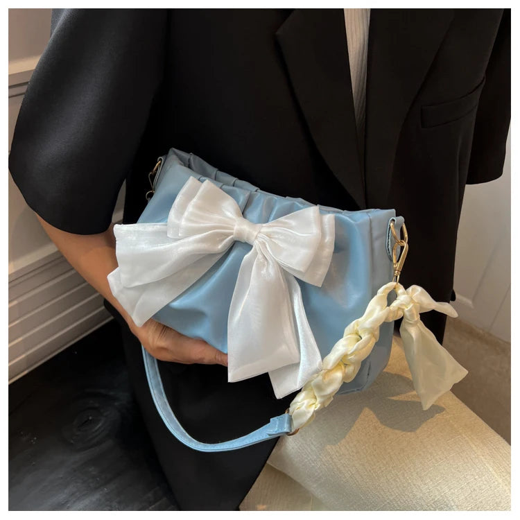 Women's Bow Pleated Shoulder Bag - Cute Underarm Tote Handbag