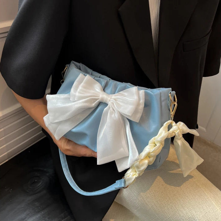 Women's Bow Pleated Shoulder Bag - Cute Underarm Tote Handbag