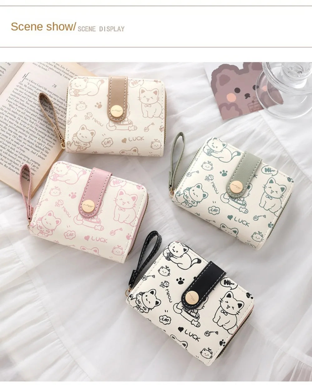 CAT-PRINT COMPACT WALLET – CARD HOLDER & COIN ZIPPER