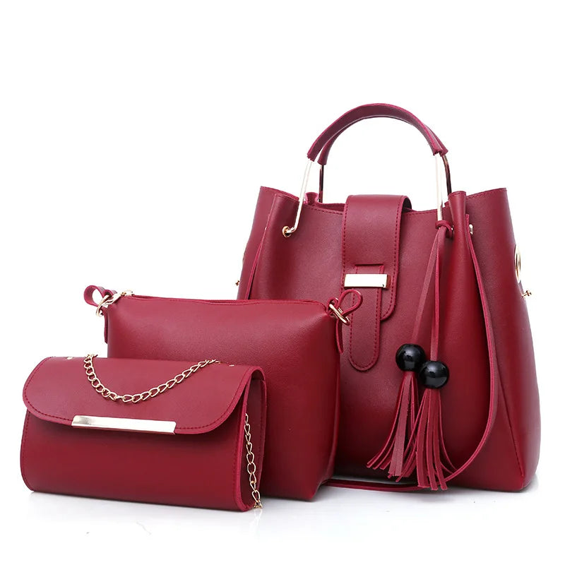 ELEGANT 3-PIECE HANDBAG SET – TOP-HANDLE, POUCH & CLUTCH