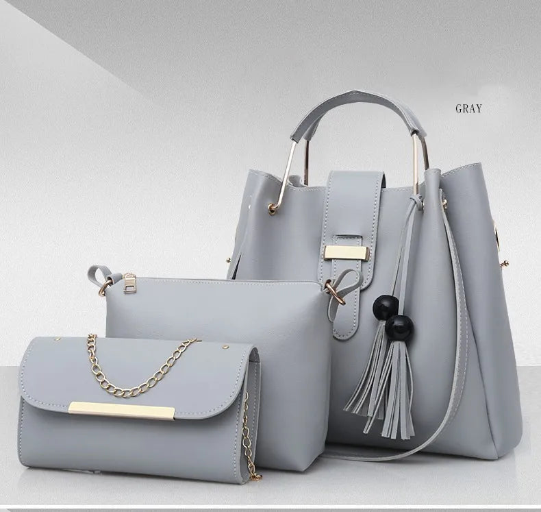 ELEGANT 3-PIECE HANDBAG SET – TOP-HANDLE, POUCH & CLUTCH