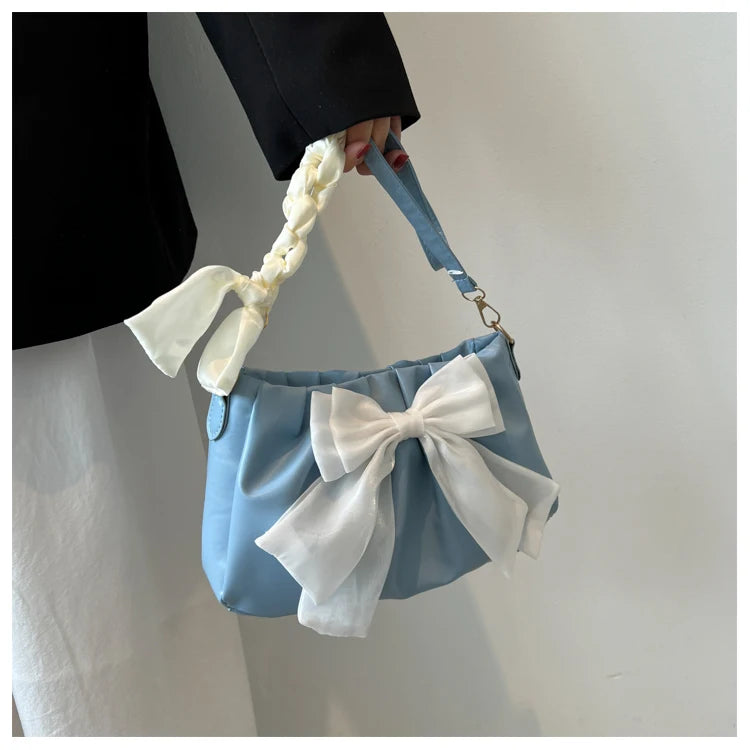 Women's Bow Pleated Shoulder Bag - Cute Underarm Tote Handbag