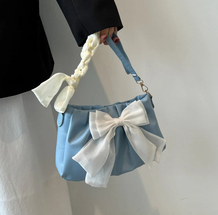 Women's Bow Pleated Shoulder Bag - Cute Underarm Tote Handbag