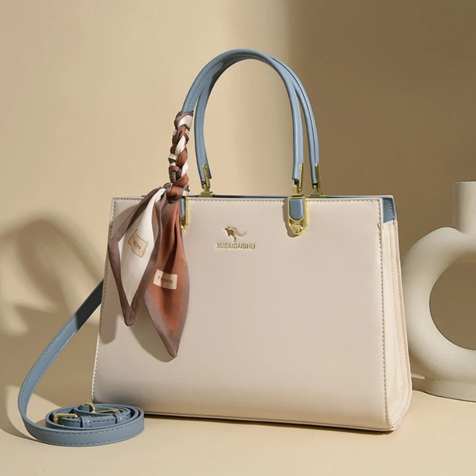 ELEGANT STRUCTURED TOP-HANDLE HANDBAG WITH SCARF ACCENT