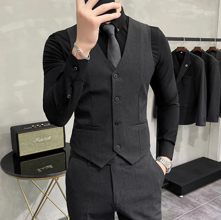 Men's Premium Business Vest - Solid Color Waistcoat for Weddings