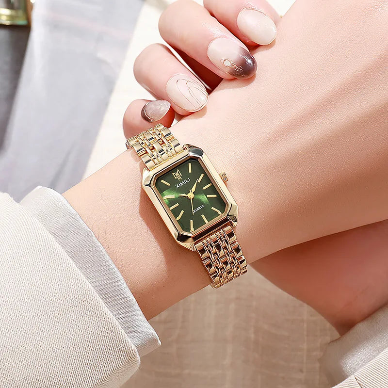 Women's Square Watch - Gold Stainless Steel Business Wristwatch