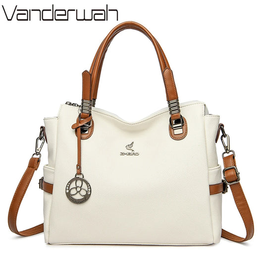 LARGE CAPACITY STRUCTURED LEATHER HANDBAG