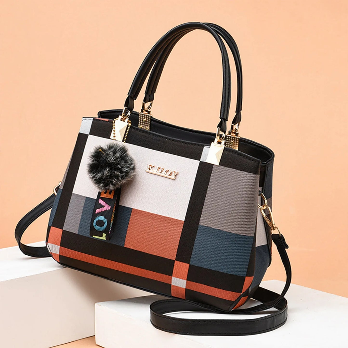 GEOMETRIC PRINT TOP-HANDLE HANDBAG – SHOULDER & CROSSBODY