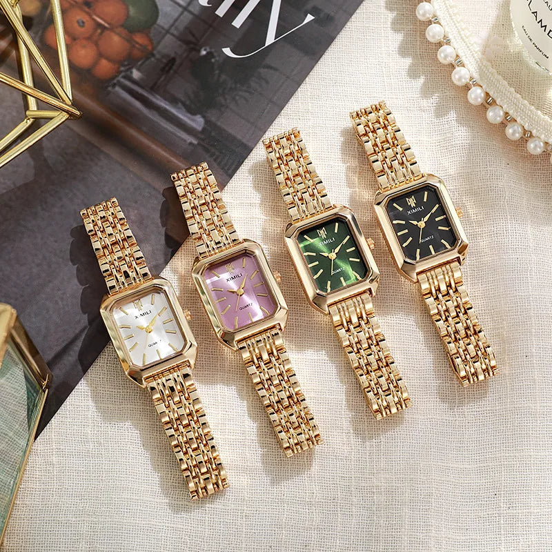 Women's Square Watch - Gold Stainless Steel Business Wristwatch