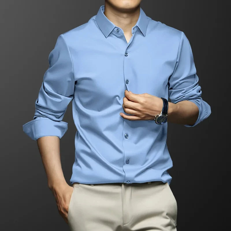 LUXURY SATIN LONG-SLEEVE MEN'S SHIRT – SILKY BUTTON-DOWN FOR CASUAL & FORMAL STYLE