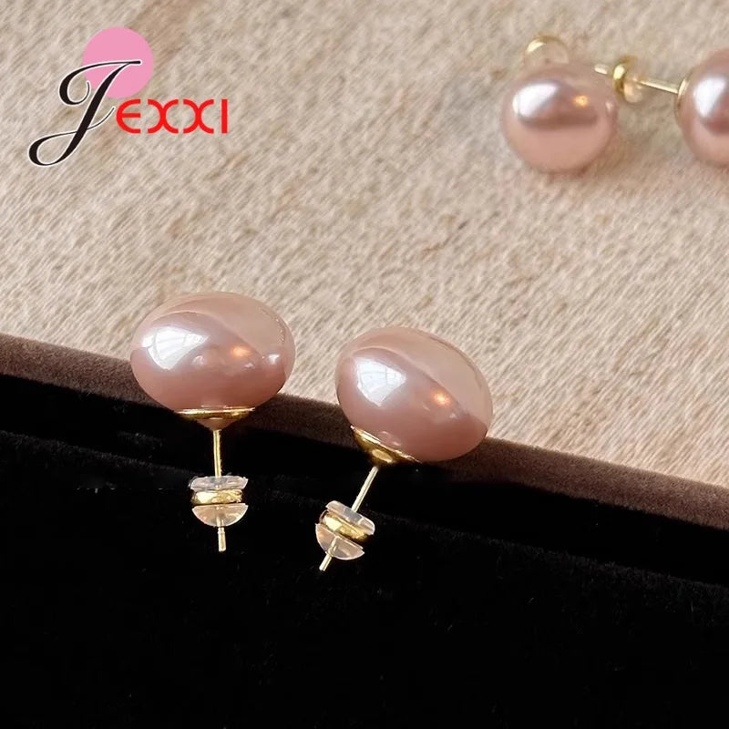 Elegant Pink Pearl Earrings - 925 Sterling Silver Studs for Women