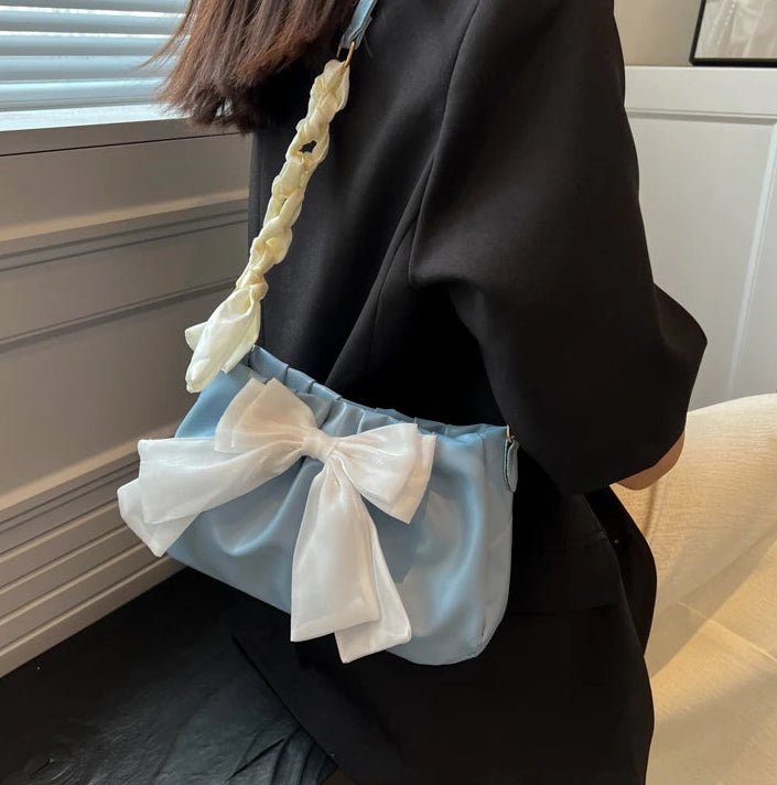 Women's Bow Pleated Shoulder Bag - Cute Underarm Tote Handbag