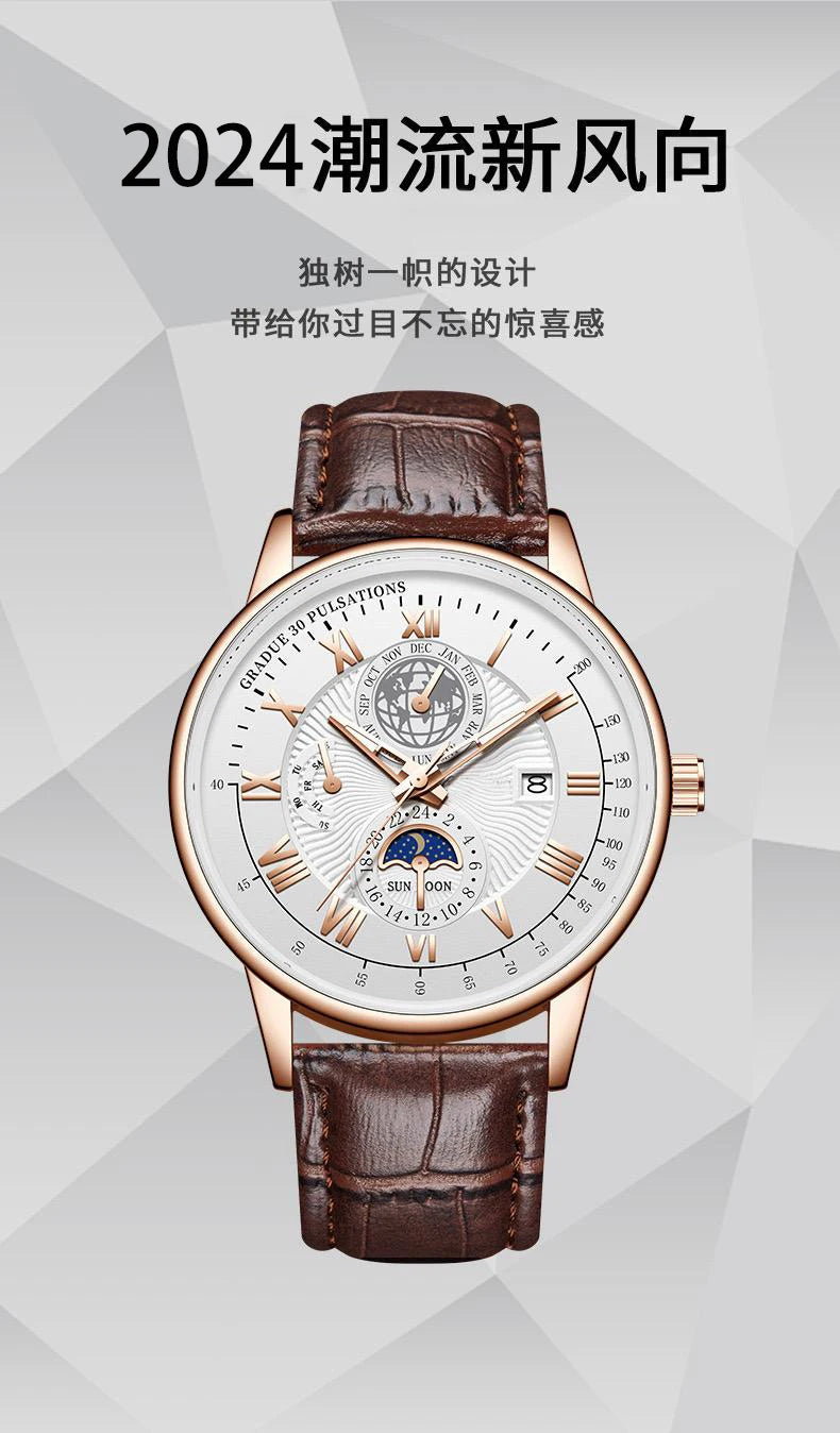 Men's Luxury Sport Watch - Waterproof Leather Quartz Wristwatch