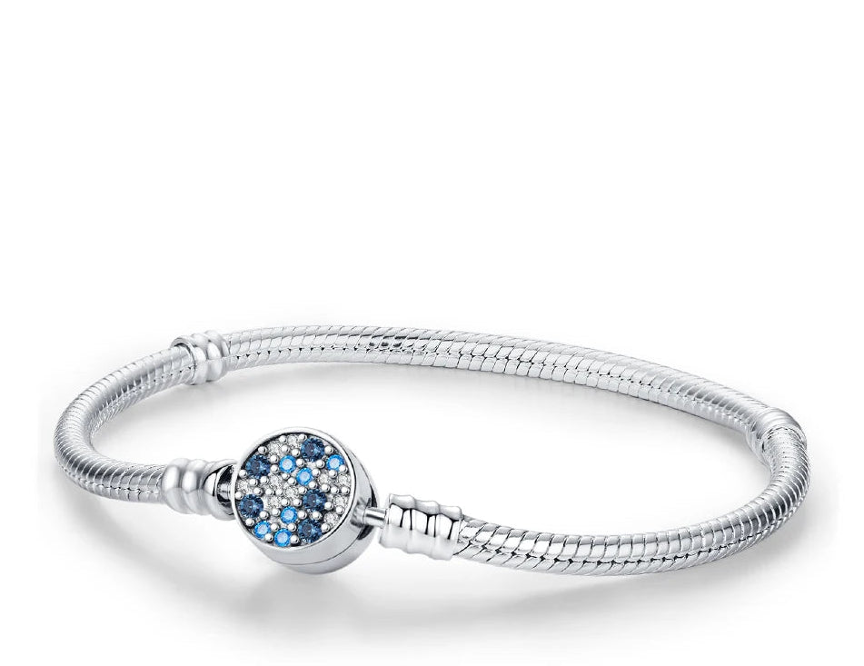 Blue Zircon Charm Bracelet - 925 Sterling Silver Beaded Bracelet for Women