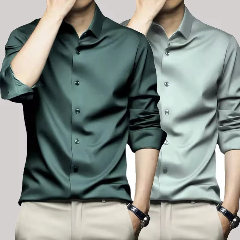 LUXURY SATIN LONG-SLEEVE MEN'S SHIRT – SILKY BUTTON-DOWN FOR CASUAL & FORMAL STYLE