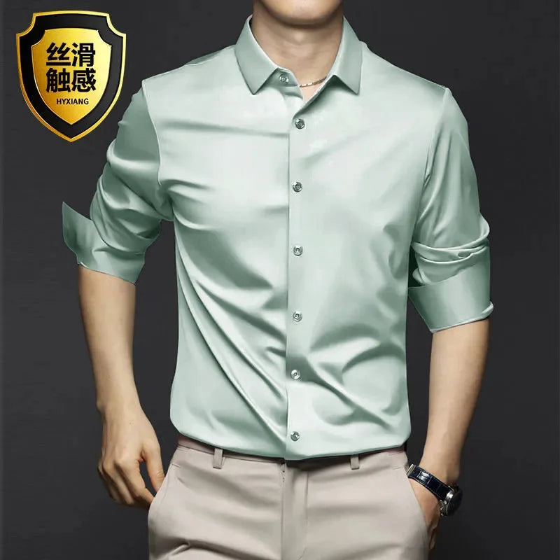 LUXURY SATIN LONG-SLEEVE MEN'S SHIRT – SILKY BUTTON-DOWN FOR CASUAL & FORMAL STYLE