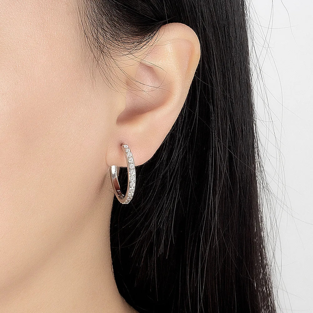 Sparkling Zircon Hoop Earrings - 925 Sterling Silver for Women