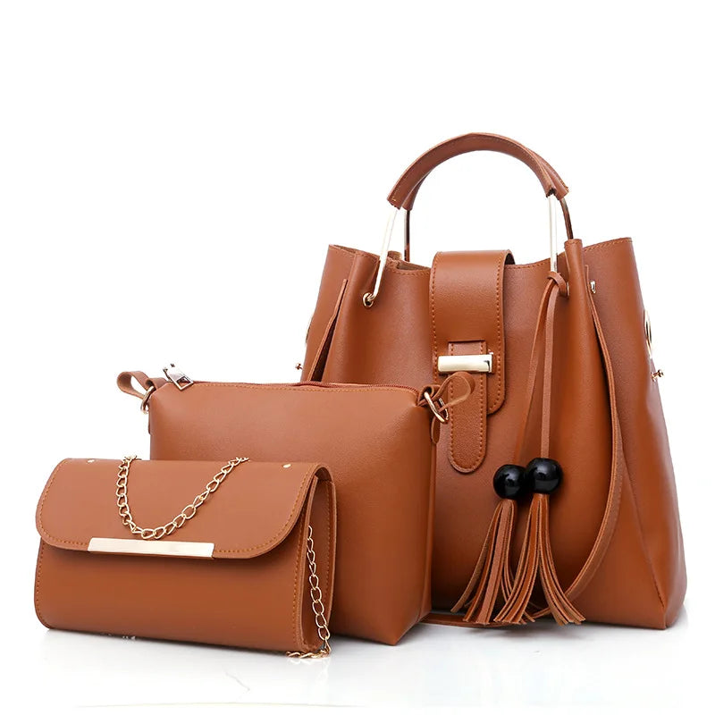 ELEGANT 3-PIECE HANDBAG SET – TOP-HANDLE, POUCH & CLUTCH