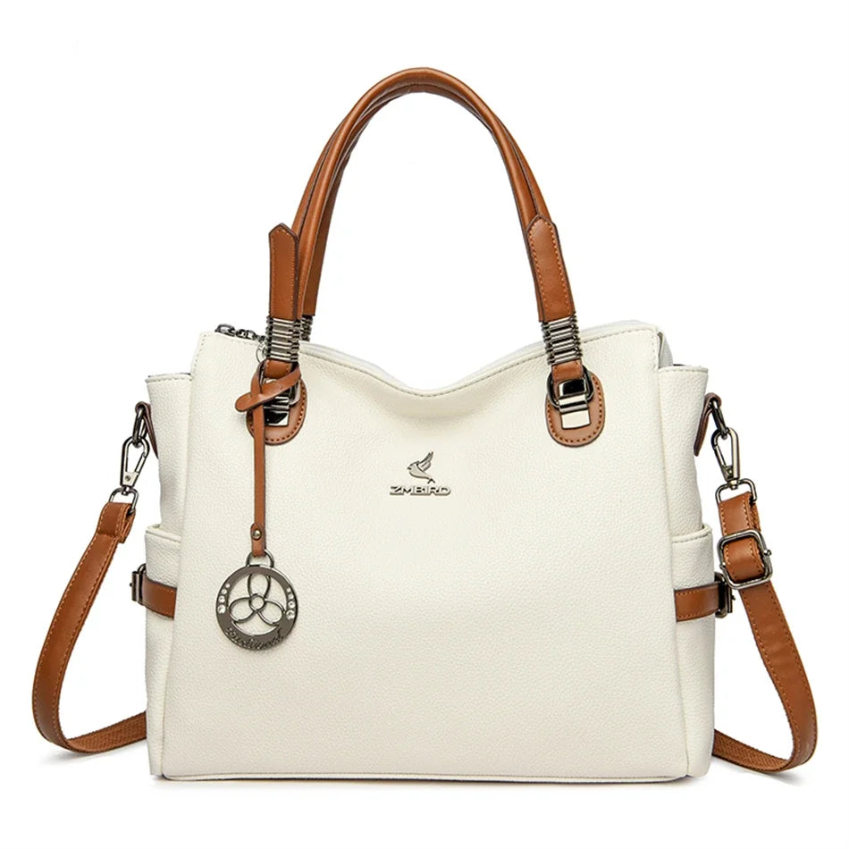 LARGE CAPACITY STRUCTURED LEATHER HANDBAG